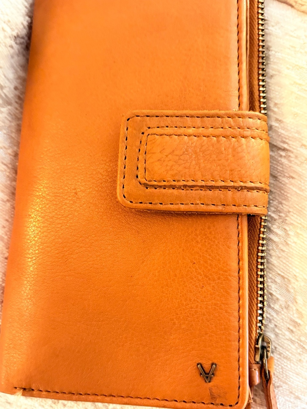 Women's Orange Leather Wallet Clutch with Snap Strap
